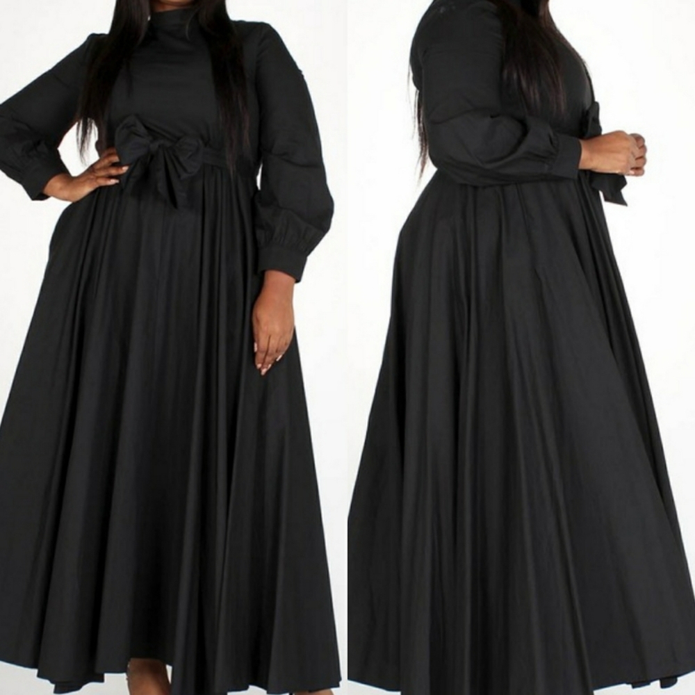 Fit & Flare Maxi Dress with Tie(Plus Size)